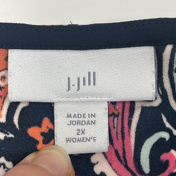 J Jill Popover Blouse Womens Size 2X Floral Multicolor V Neck Bell Sleeve Top - Picture 3 of 8